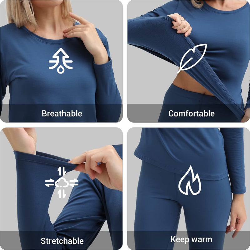 PISIQI Thermal Underwear Women Ultra-Soft Long Johns Set Base Layer Skiing Winter Warm Top & Bottom (XXL, Blue) - Image 3